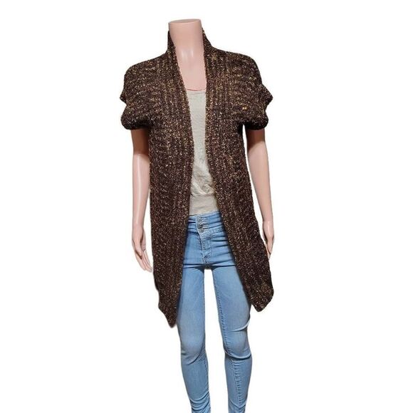 Pulp short sleeve open front cardigan chocolate sweater M - Picture 1 of 5